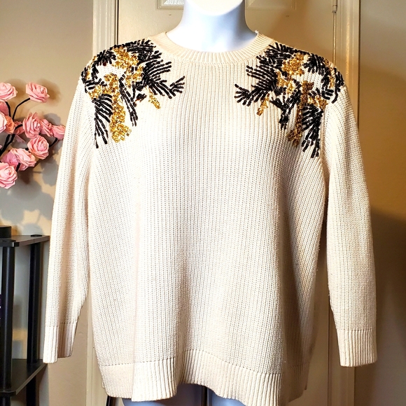 Lane Bryant Sweaters - Lane Bryant Cream and Sequin Sweater